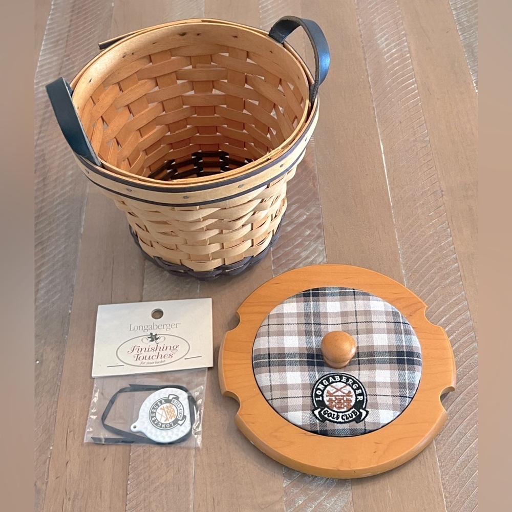 Longaberger Golf Club Basket Set Unisex OS Brown Excellent Woven Lid Tie-On 2001